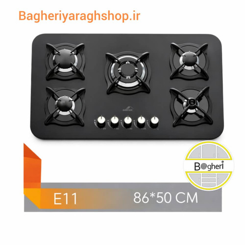 گاز صفحه ای 5 شعله شیشه مشکی مستر هوم کد E11 سایز 50*86