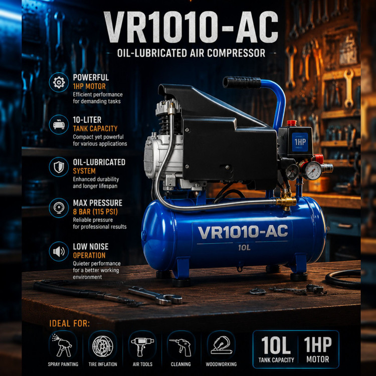 کمپرسور باد روغنی ۱۰ لیتری ۱ اسب بخار – مدل VR1010-AC